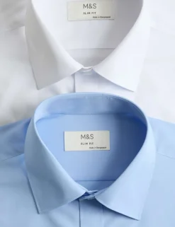 2 Pack Slim Fit Easy Iron Cotton Blend Shirts