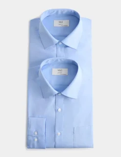2 Pack Slim Fit Easy Iron Cotton Blend Shirts