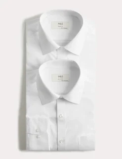 2 Pack Slim Fit Easy Iron Cotton Blend Shirts