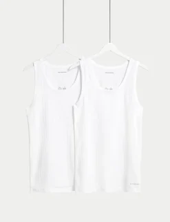 2 Pack Supima® Cotton Drop Needle Sleeveless Vest Box