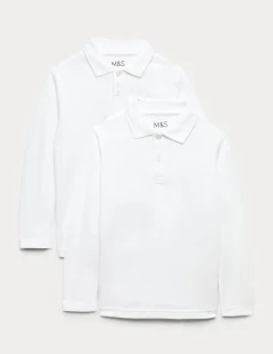 2 Pack Unisex Pure Cotton Stain Resist School Polo Shirts (2-18 Yrs)