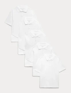 5 Pack Unisex Pure Cotton School Polo Shirts (2-18 Yrs)