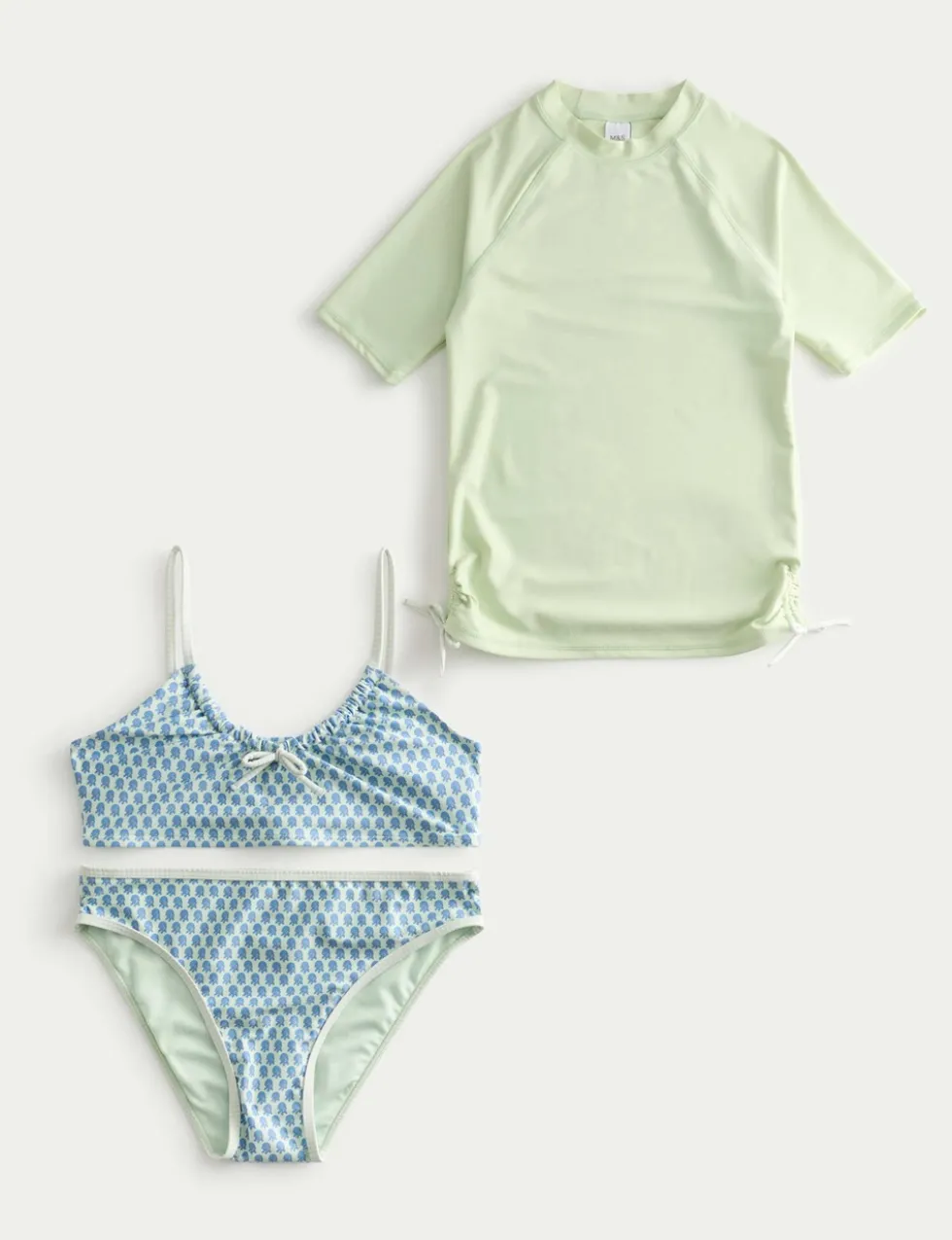 3 Piece Block Print Bikini and Rash Vest (6-16 Yrs)