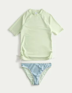3 Piece Block Print Bikini and Rash Vest (6-16 Yrs)