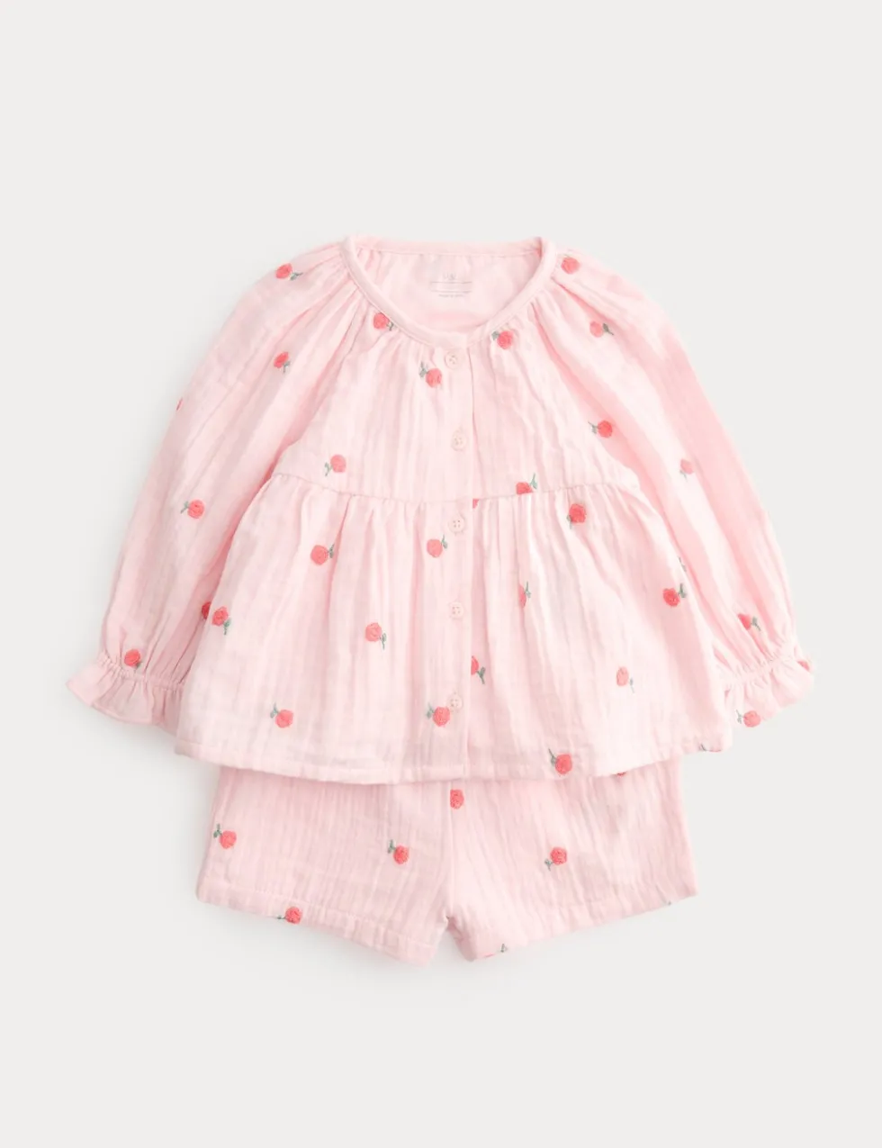 2 Piece Cotton Embroidered Blouse and Shorts (0-5 Yrs)
