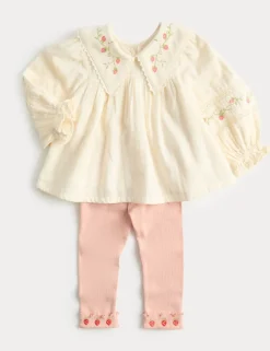 2 Piece Cotton Rich Embroidered Outfit (0-3 Yrs)