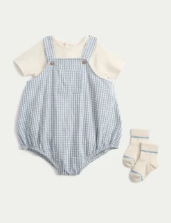 3 Piece Cotton Rich Gingham Paddler Bodysuit and Socks Outfit (7lbs-3 Yrs)