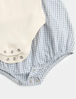 3 Piece Cotton Rich Gingham Paddler Bodysuit and Socks Outfit (7lbs-3 Yrs)