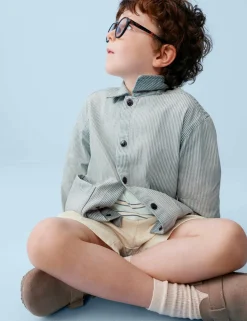 3 Piece Cotton Rich Striped Overshirt Outfit (2-10 Yrs)