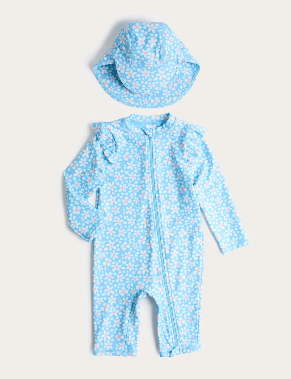 2 Piece Daisy All In One Swimsuit and Hat (0-5 Yrs)