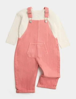 2 Piece Pink Denim Dungarees with Top (0-3 Yrs)
