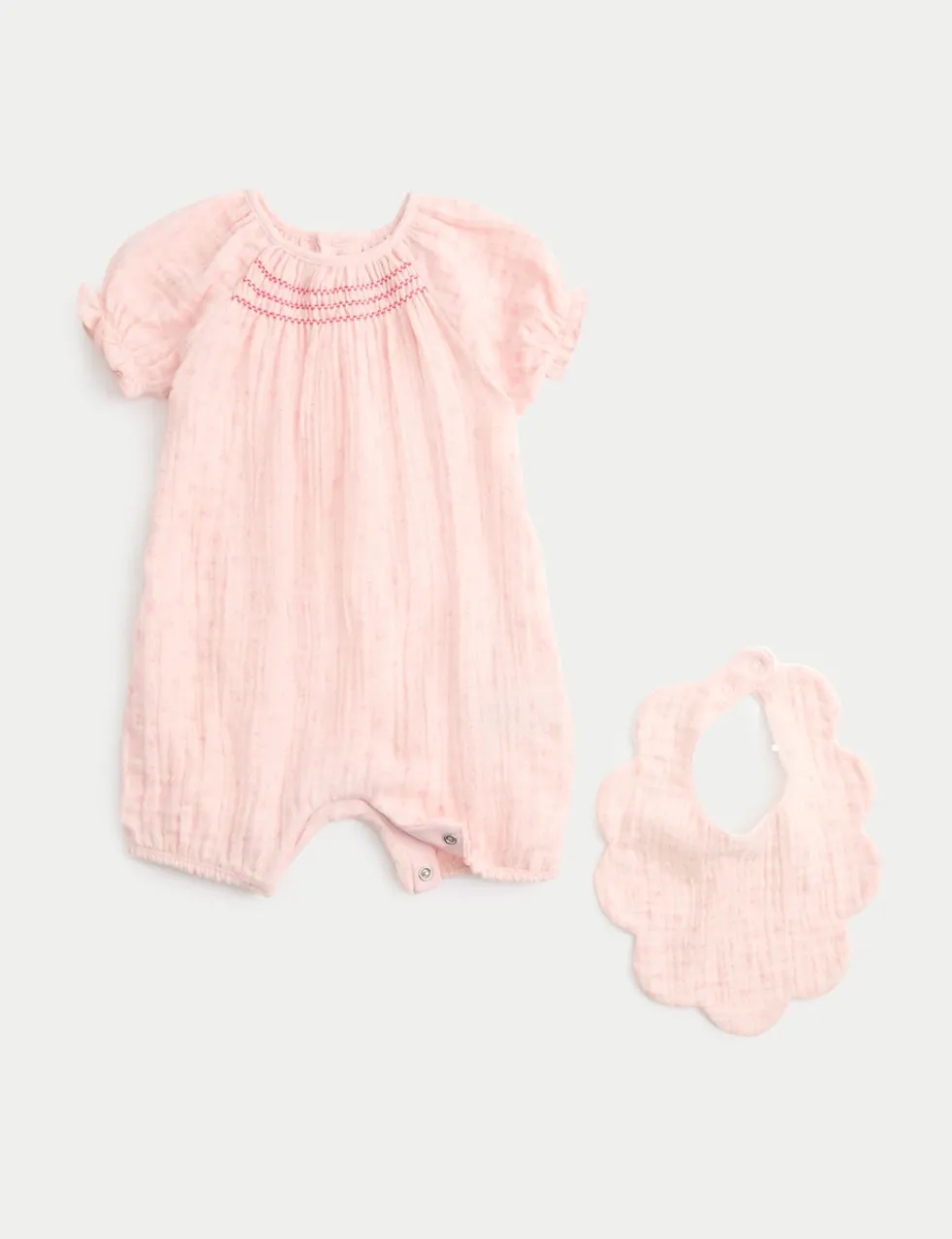 2 Piece Pink Romper with Bib (0-2 Yrs)