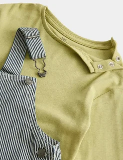 3 Piece Pinstripe Dungaree Outfit with Socks (0-3 Yrs)