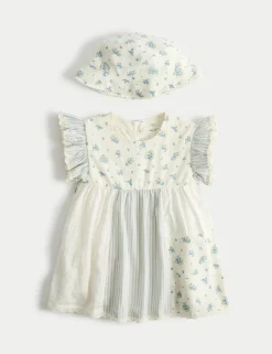 2 Piece Pure Cotton Dress with Hat (0-5 Yrs)