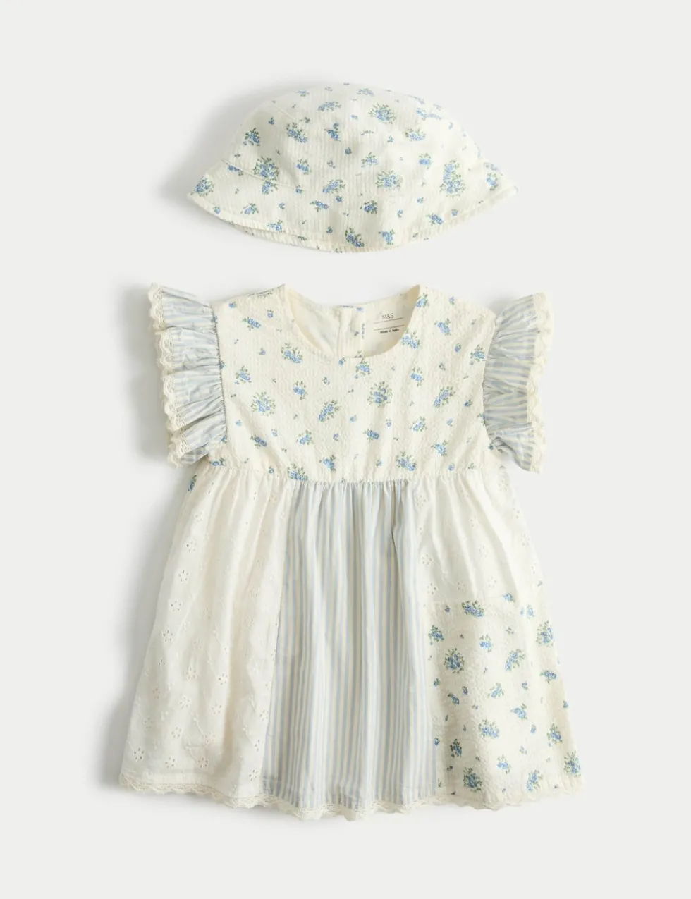 2 Piece Pure Cotton Dress with Hat (0-5 Yrs)