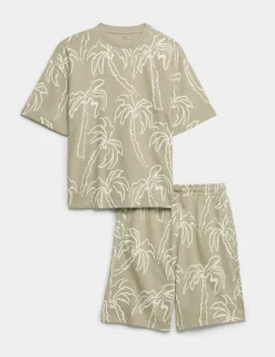 2 Piece Pure Cotton Patterned T-Shirt & Shorts Set (6-16 Yrs)
