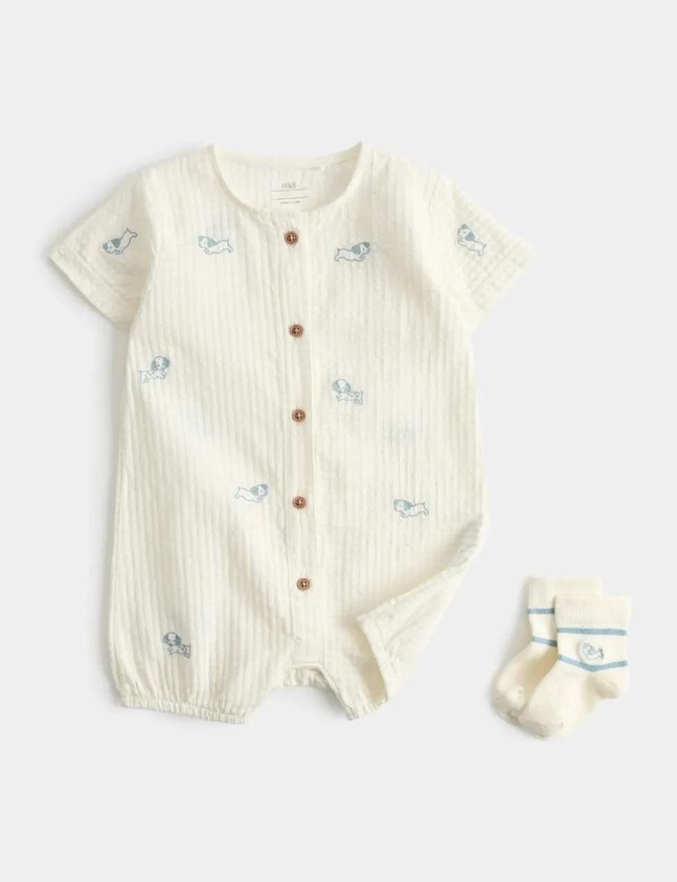 2 Piece Pure Cotton Romper & Socks Outfit (7lbs-2 Yrs)