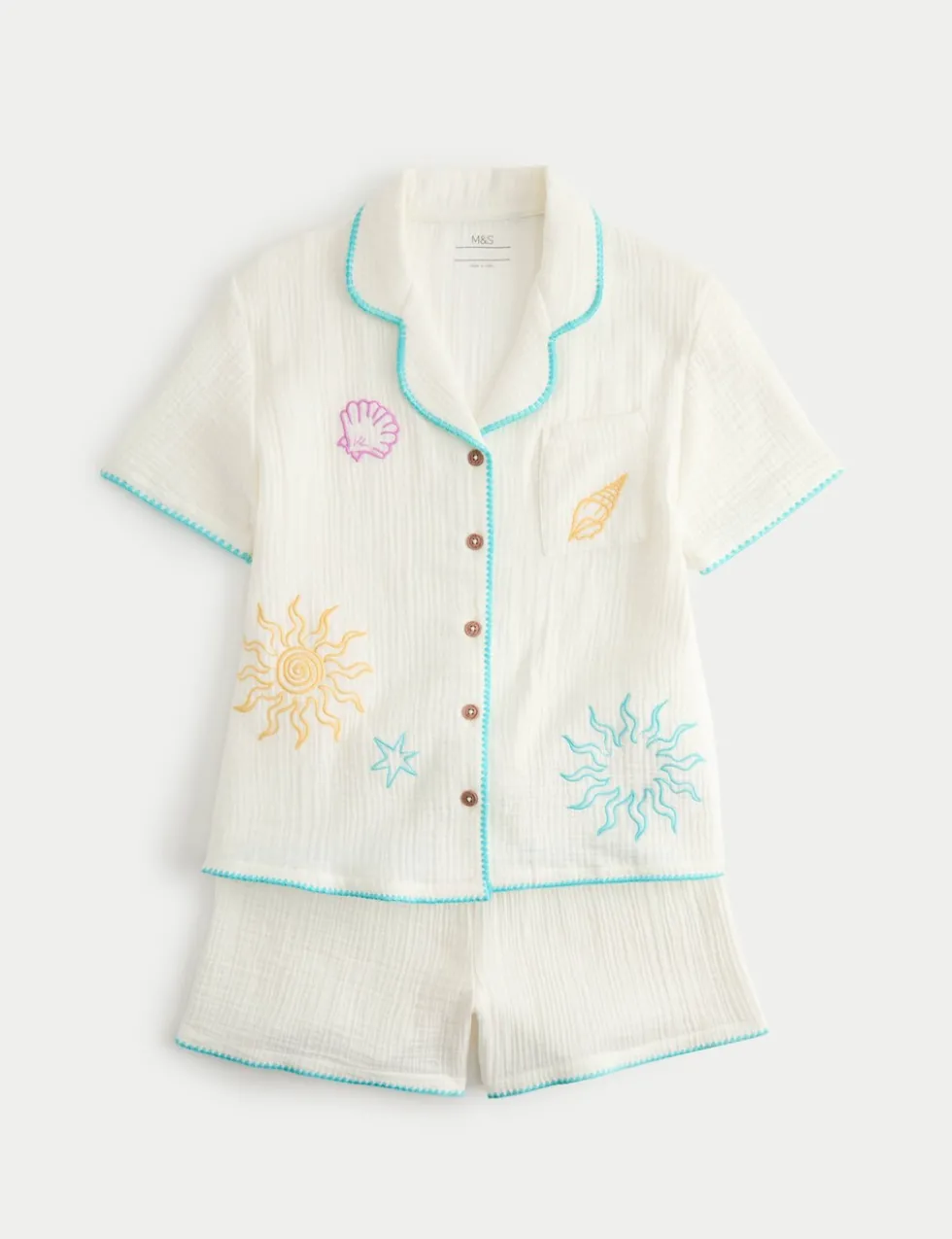 2 Piece Pure Cotton Sea Short Pyjamas (6-16 Yrs)