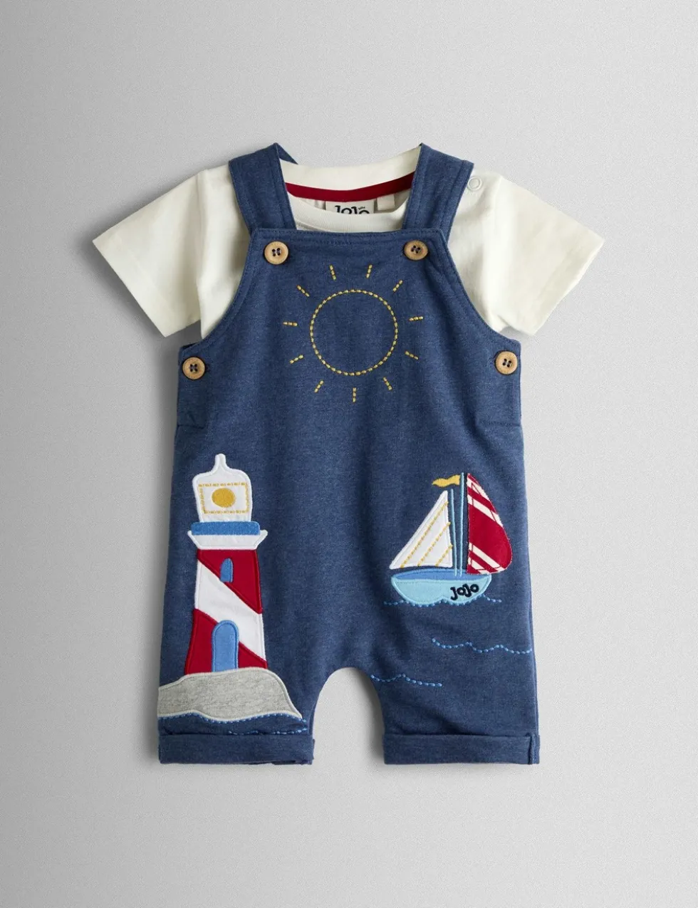 2 Piece Pure Cotton Seaside Dungaree Outfit (0-24 Mths)