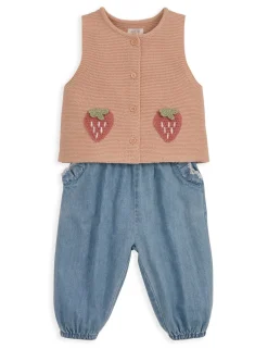 2 Piece Pure Cotton Strawberry Outfit (0-12 Mths)