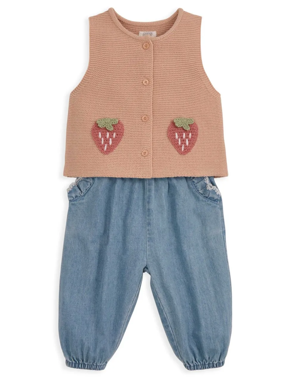 2 Piece Pure Cotton Strawberry Outfit (0-12 Mths)