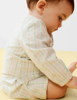 3 Piece Pure Cotton Striped Outfit (7lbs-2 Yrs)