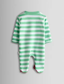 3 Piece Pure Cotton Striped Sleepsuit, Hat & Bib Set (7lbs-18 Mths)