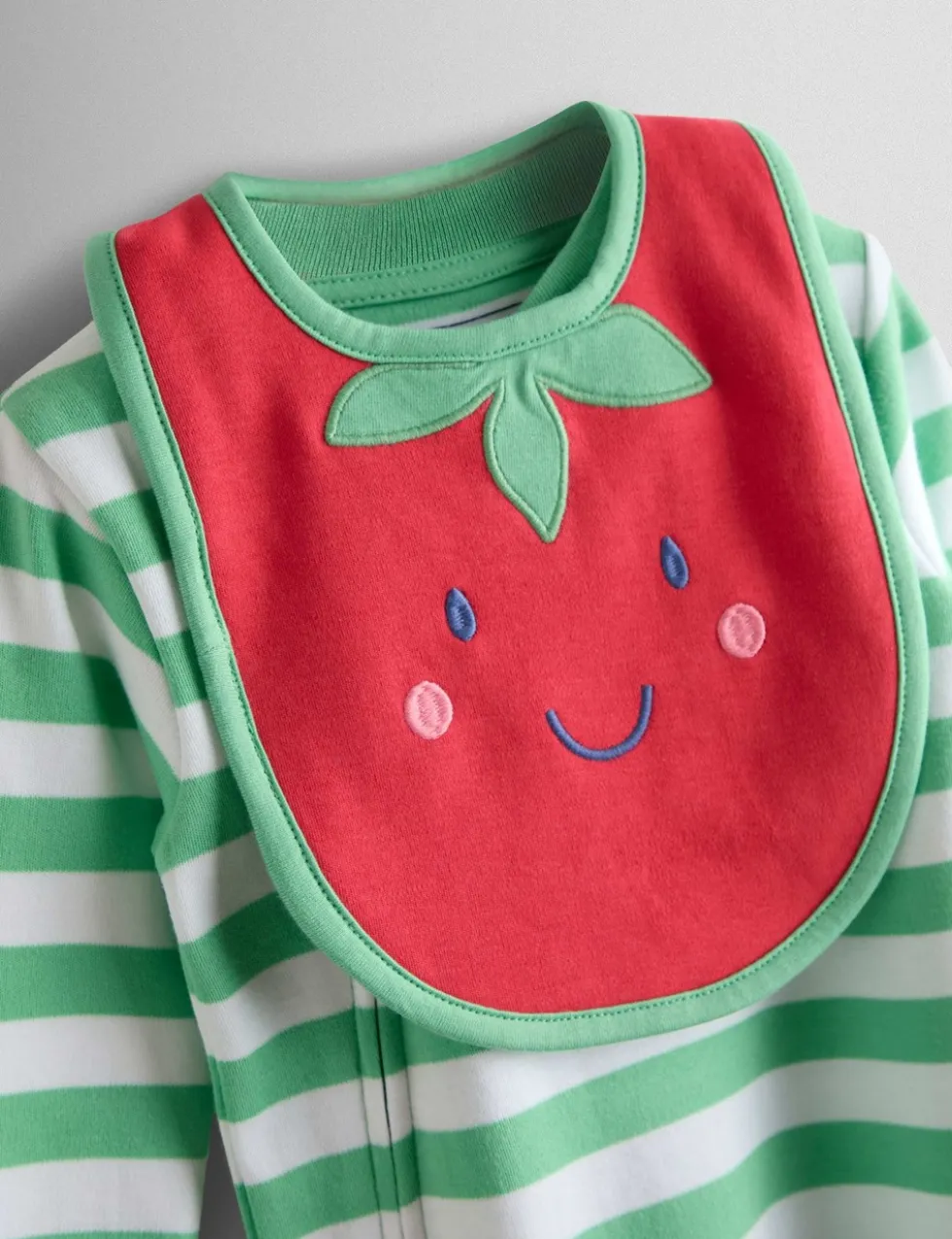 3 Piece Pure Cotton Striped Sleepsuit, Hat & Bib Set (7lbs-18 Mths)