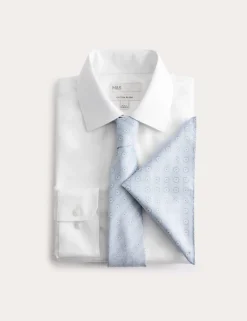 4 Piece Regular Fit Easy Iron Shirt & Tie Set