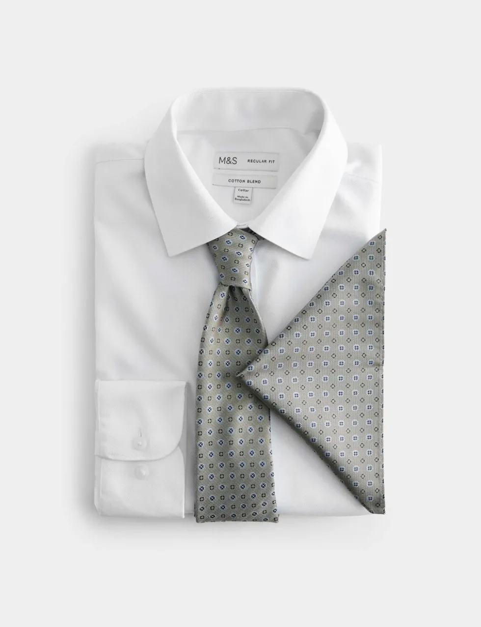 4 Piece Regular Fit Easy Iron Shirt & Tie Set
