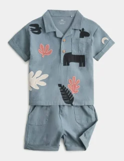 2 Piece Safari Shirt & Shorts Outfit (0-3 Yrs)