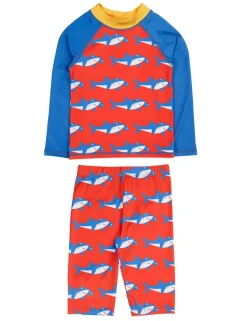 2 Piece Shark Print Long Sleeve Swim Set (2-10 Yrs)