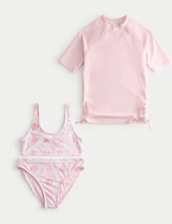 3 Piece Shell Print Bikini and Rash Vest (6-16 Yrs)