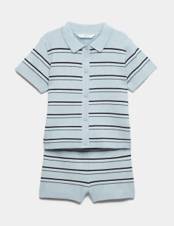 2 Piece Striped Button Top & Short Outfit (2-16 Yrs)