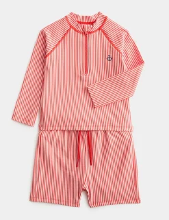 2 Piece Striped Seersucker Long Sleeve Swim Set (0-3 Yrs)