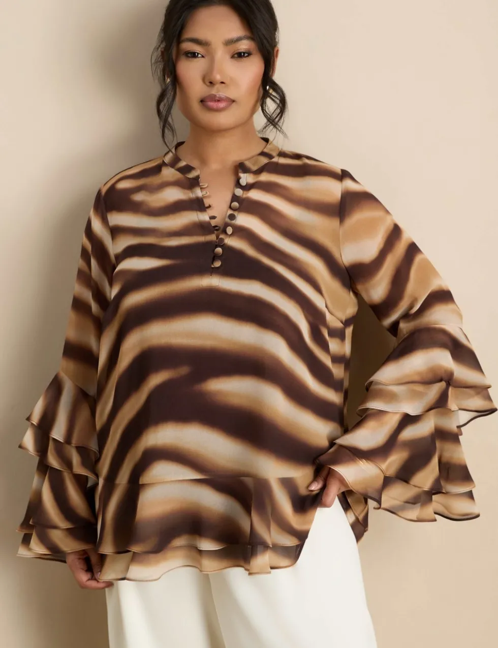 Abstract Print Ruffle Blouse
