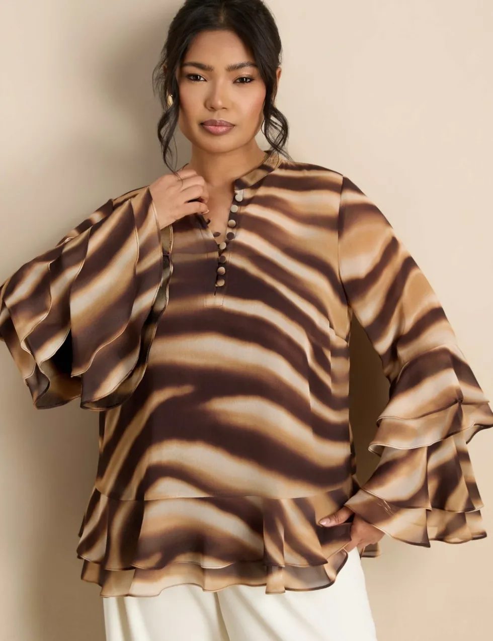 Abstract Print Ruffle Blouse