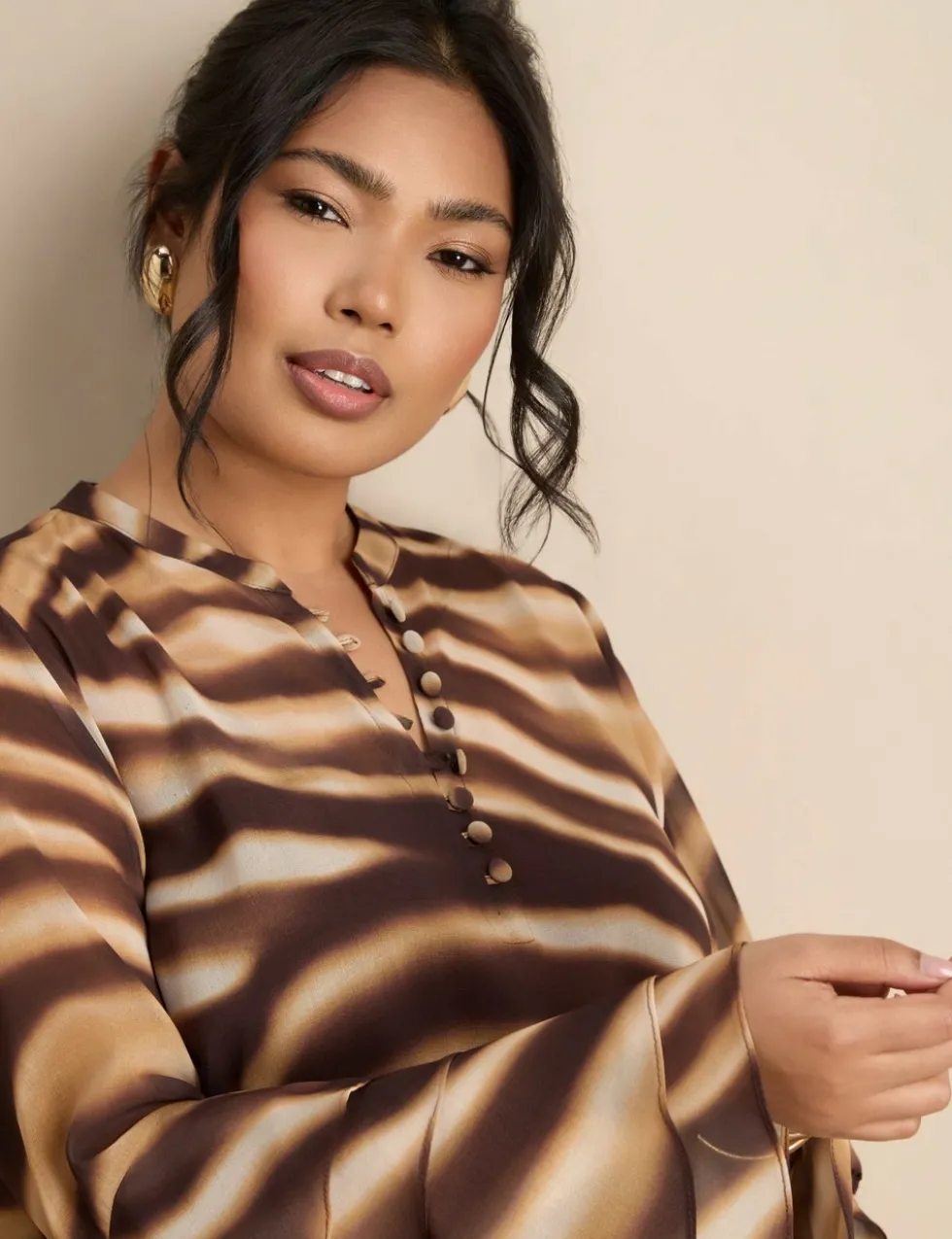 Abstract Print Ruffle Blouse