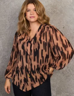 Abstract Print V-Neck Blouse