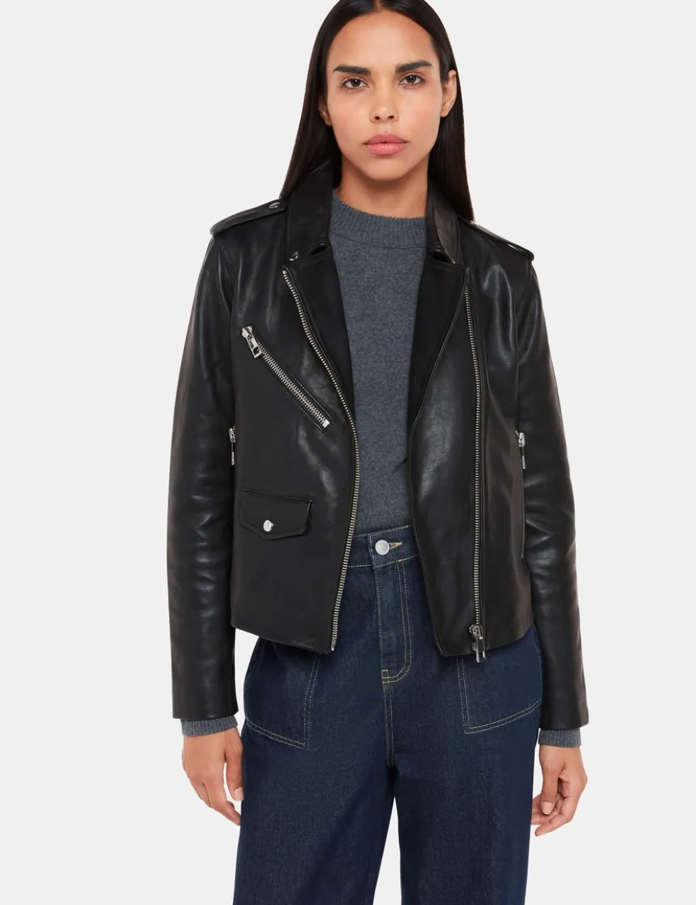Agnes Leather Cropped Biker Jacket