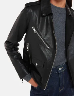 Agnes Leather Cropped Biker Jacket
