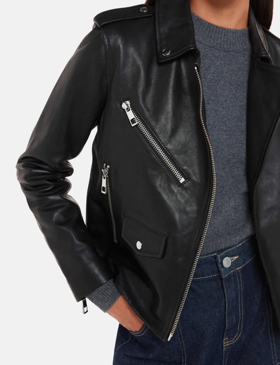 Agnes Leather Cropped Biker Jacket