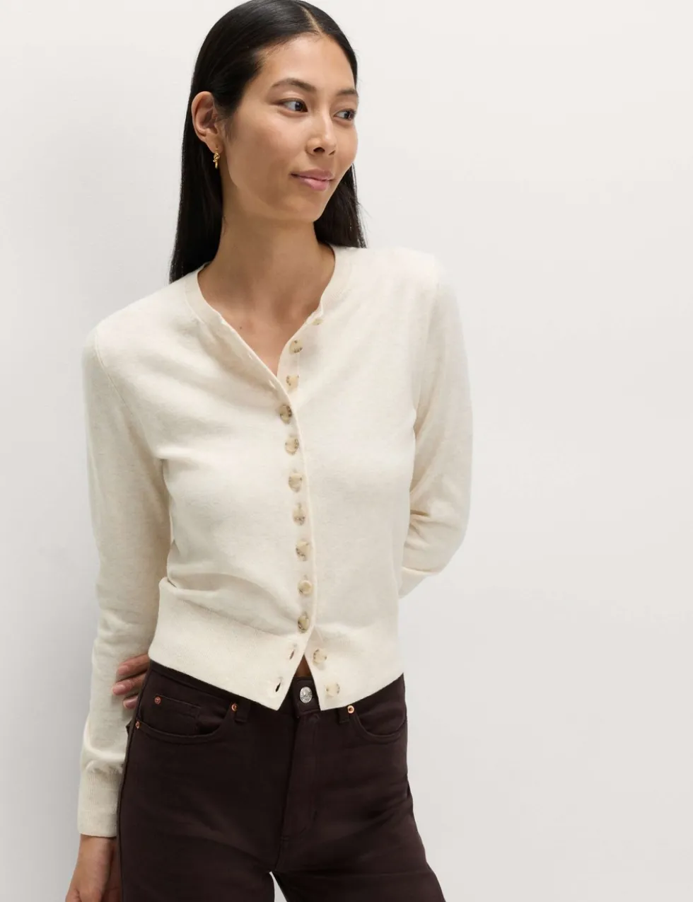 Air-Yarn Crew Neck Short Cardigan