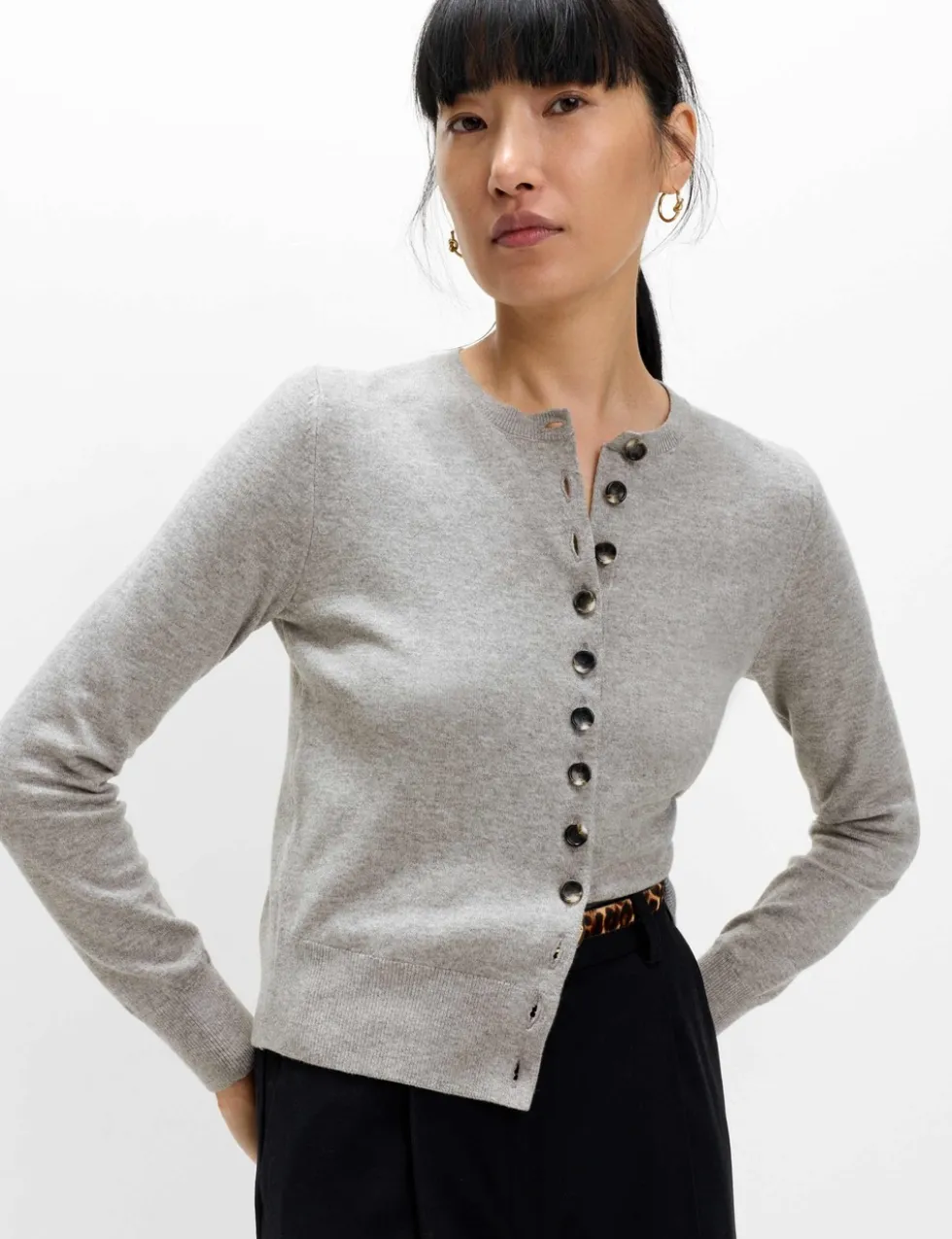 Air-Yarn Crew Neck Short Cardigan