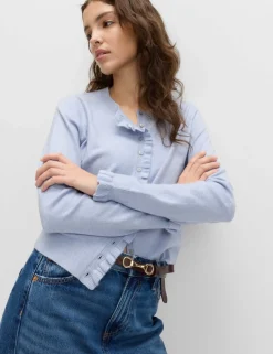 Air-Yarn Ruffle Slim Fit Cardigan