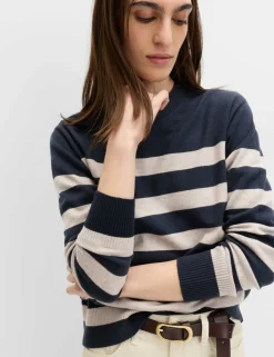Air-Yarn Striped Crew Jumper