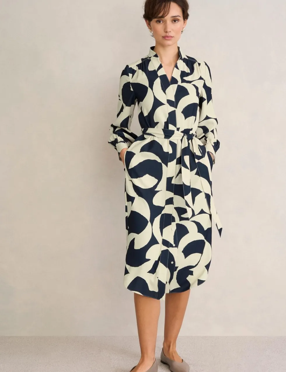 Alisa Printed Collared Midi Shirt Dress
