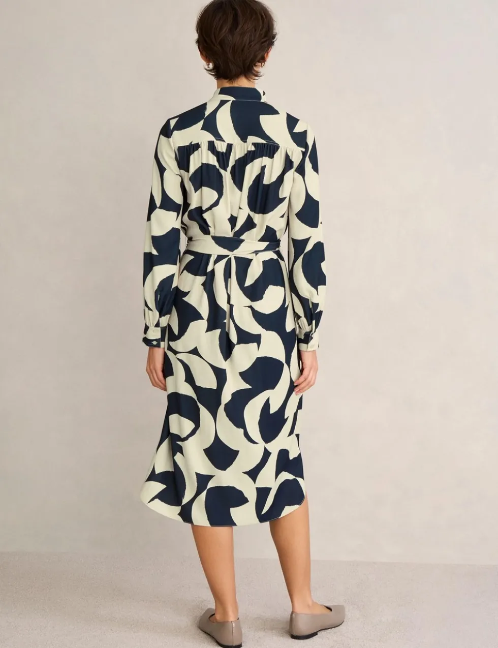 Alisa Printed Collared Midi Shirt Dress