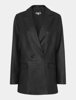 Aliza Leather Double Breasted Waisted Blazer