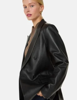 Aliza Leather Double Breasted Waisted Blazer